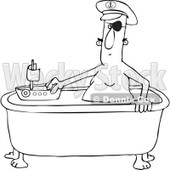 Cartoon of an Outlined Man Playing Sea Captain with a Boat in a Bath Tub - Royalty Free Vector Clipart © djart #1184719
