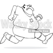 Cartoon of an Outlined Chubby Man Sprinting Away from Something - Royalty Free Vector Clipart © djart #1186282