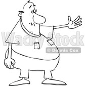 Cartoon of an Outlined Chubby Man Presenting - Royalty Free Vector Clipart © djart #1187364