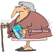 Cartoon of a Senior Woman with a Cane and Her Teeth in a Glass - Royalty Free Clipart © djart #1188352