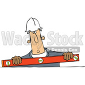 Cartoon of a Construction Worker Holding a Box Beam Level - Royalty Free Vector Clipart © djart #1188353