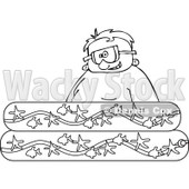 Cartoon of an Outlined Happy Boy Wearing Goggles in a Kiddie Pool - Royalty Free Vector Clipart © djart #1189053