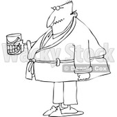 Cartoon of an Outlined Senior Man with a Cane and Teeth in a Glass - Royalty Free Vector Clipart © djart #1189056