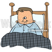 Cartoon of a Caucasian Boy Sick with Measles, Sitting up in Bed - Royalty Free Clipart © djart #1189990