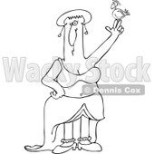Cartoon Of A Chubby Black And White Goddess With A Bird On Her Finger - Royalty Free Vector Clipart © djart #1192283