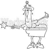 Cartoon of an Outlined Chubby Fairy Godmother Bowing and Holding out a Magic Wand - Royalty Free Vector Clipart © djart #1192853