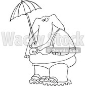 Cartoon of an Outlined Elephant in a Bikini, Holding an Umbrella - Royalty Free Vector Clipart © djart #1197913
