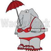 Cartoon of an Elephant in a Red Bikini, Holding an Umbrella - Royalty Free Vector Clipart © djart #1197917