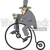 Cartoon of a Man Wearing a Top Hat and Riding a Penny Farthing Bicycle - Royalty Free Vector Clipart © djart #1197986