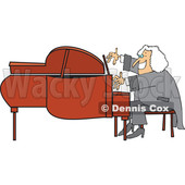 Cartoon of a Classical Music Composer Smiling and Playing a Piano - Royalty Free Vector Clipart © djart #1197990