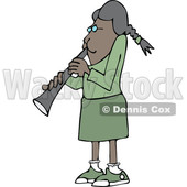 Cartoon of a Black Girl Dressed in Green, Playing a Clarinet - Royalty Free Vector Clipart © djart #1199019
