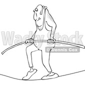 Cartoon of an Outlined Daredevil Man Tight Rope Walking - Royalty Free Vector Clipart © djart #1199021