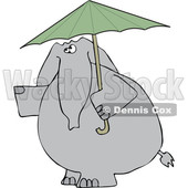Cartoon of an Elephant with a Green Umbrella - Royalty Free Vector Clipart © djart #1199639