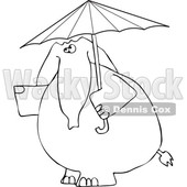 Cartoon of an Outlined Elephant with an Umbrella - Royalty Free Vector Clipart © djart #1199640