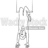 Cartoon of an Outlined Circus Man Hanging Upside down on a Trapeze - Royalty Free Vector Clipart © djart #1199642