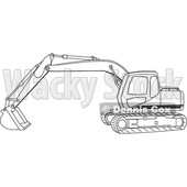 Cartoon of an Outlined Trackhoe Excavator - Royalty Free Vector Clipart © djart #1199894