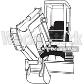 Cartoon of an Outlined Mini Excavator - Royalty Free Vector Clipart © djart #1199896