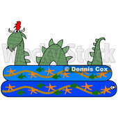 Clipart of a Green Loch Ness Monster Plesiosaur Dinosaur in a Kiddie Swimming Pool - Royalty Free Illustration © djart #1200771
