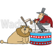 Cartoon of a Circus Tamer Holding a Chair and Whip over a Lion - Royalty Free Vector Clipart © djart #1201671