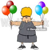 Blond Woman Holding Colorful Party Balloons Cartoon Clipart © djart #12030