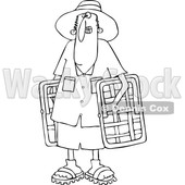 Cartoon of an Outlined Man Carrying Lawn Chairs - Royalty Free Vector Clipart © djart #1203369