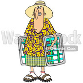 Cartoon of a White Man in a Hawaiian Shirt, Carrying Lawn Chairs - Royalty Free Clipart © djart #1203372