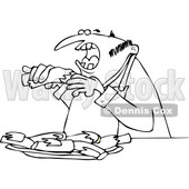Cartoon of an Outlined Man Eating Bbq Ribs - Royalty Free Vector Clipart © djart #1206355
