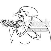 Cartoon of an Outlined Woman Eating Corn - Royalty Free Vector Clipart © djart #1206357
