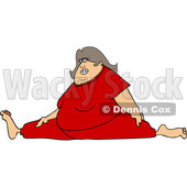 Cartoon of a Chubby White Woman Wincing and Doing the Splits in Red Sweats - Royalty Free Vector Clipart © djart #1207728