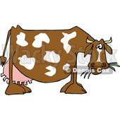 Cartoon of a Profiled Dairy Cow Eating Grass - Royalty Free Vector Clipart © djart #1210627