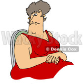 Cartoon of a Large Woman in a Red Dress, Sitting with Her Hands in Her Lap - Royalty Free Vector Clipart © djart #1210720