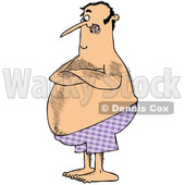 Cartoon of a Hairy Chubby Man with Folded Arms, Standing in Purple Swim Trunks - Royalty Free Clipart © djart #1211612