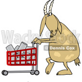 Cartoon of a Goat Pushing a Shopping Cart Full of Cans - Royalty Free Vector Clipart © djart #1212252
