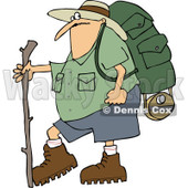 Cartoon of a Chubby Man in Hiking Gear, Holding a Stick - Royalty Free Vector Clipart © djart #1212920