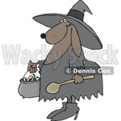 Clipart of a Halloween Dog Trick or Treating in a Witch Costume - Royalty Free Vector Illustration © djart #1215707