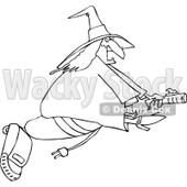 Clipart of an Outlined Chubby Halloween Witch Flying on a Vacuum - Royalty Free Vector Illustration © djart #1215709
