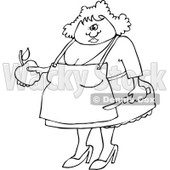 Clipart of an Outlined Chubby Woman Holding an Apple and a Peeling Knife - Royalty Free Vector Illustration © djart #1217102