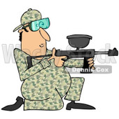 Clipart of a Kneeling Paintball Man in Camouflage - Royalty Free Illustration © djart #1217577