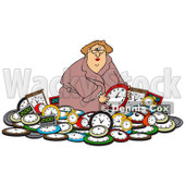 Clipart of a White Woman in a Pile of Clocks - Royalty Free Vector Illustration © djart #1218188