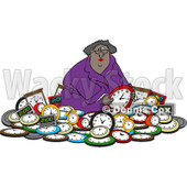 Clipart of a Black Woman in a Pile of Clocks - Royalty Free Vector Illustration © djart #1218189