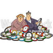 Clipart of a Couple in a Pile of Clocks - Royalty Free Vector Illustration © djart #1218190