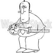 Clipart of an Outlined Man Setting a Clock - Royalty Free Vector Illustration © djart #1221465