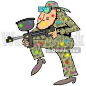 Clipart of a Paintball Man in Camouflage, Covered in Colorful Splats - Royalty Free Illustration © djart #1221473
