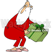Clipart of Santa Wearing Pjs and Picking up a Gift - Royalty Free Vector Illustration © djart #1223248