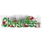 Clipart of Green Christmas Text with Satnas Reindeer and Mrs Claus - Royalty Free Illustration © djart #1223249