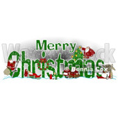 Clipart of a Green Merry Christmas Greeting with Satnas Reindeer and Mrs Claus - Royalty Free Illustration © djart #1223252