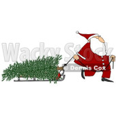 Clipart of Santa Pulling a Fresh Cut Christmas Tre on a Sled - Royalty Free Illustration © djart #1223684