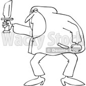 Clipart of an Outlined Man in a Hoodie, Holding a Knife - Royalty Free Vector Illustration © djart #1224445