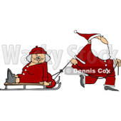Clipart of Santa Pulling Mrs Clause on a Sled - Royalty Free Vector Illustration © djart #1224723
