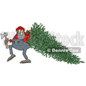 Clipart of a Lumberjack Man Pulling a Fresh Cut Christmas Tree - Royalty Free Illustration © djart #1224729